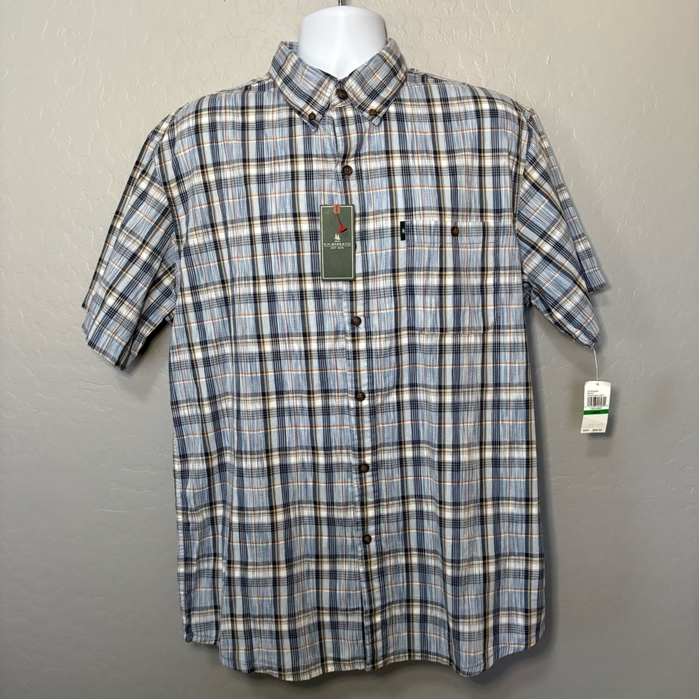 G.H. Bass & Co. Blue and White Plaid Button Down Shirt Size Large